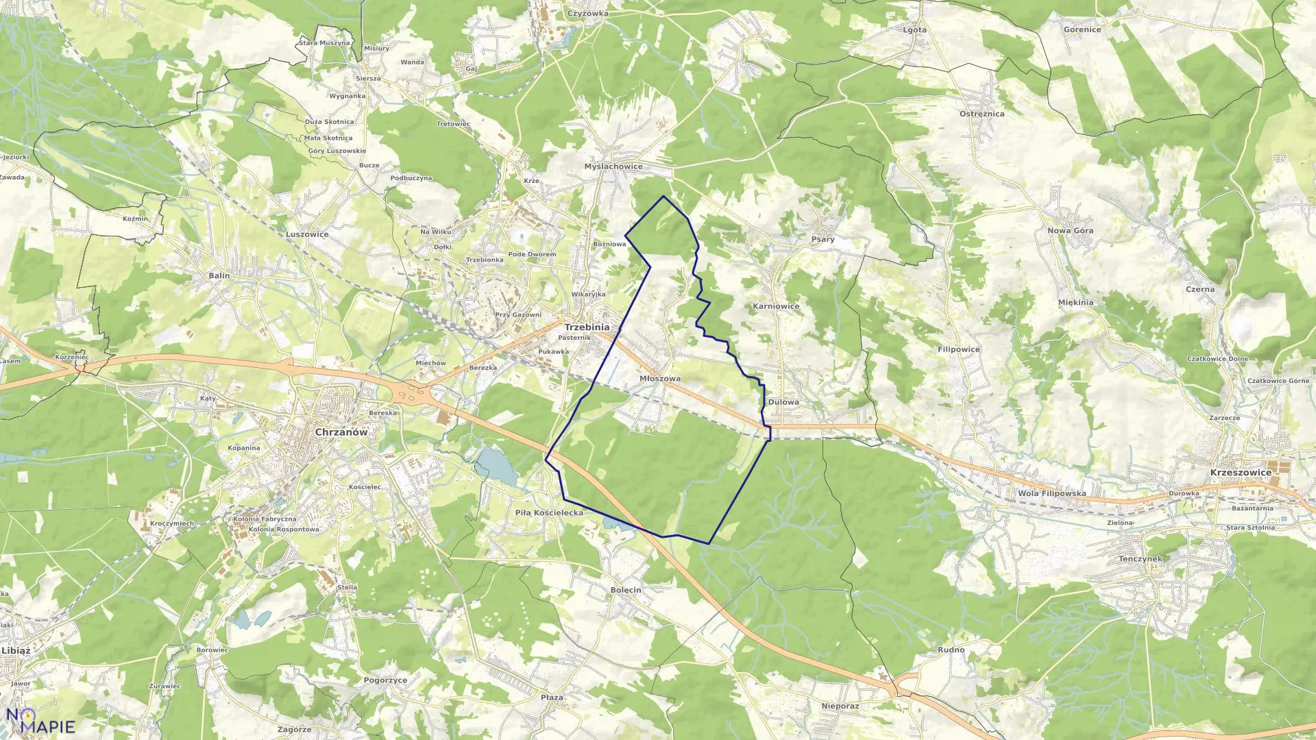 Mapa obrębu Młoszowa w gminie Trzebinia