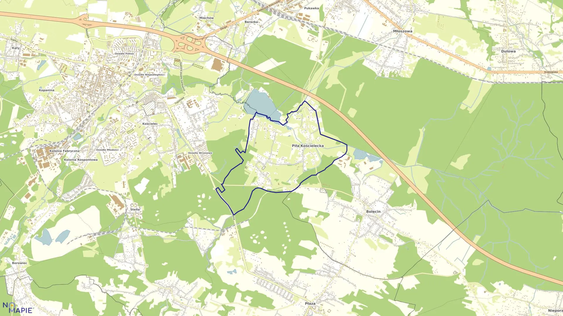 Mapa obrębu Piła Kościelecka w gminie Trzebinia