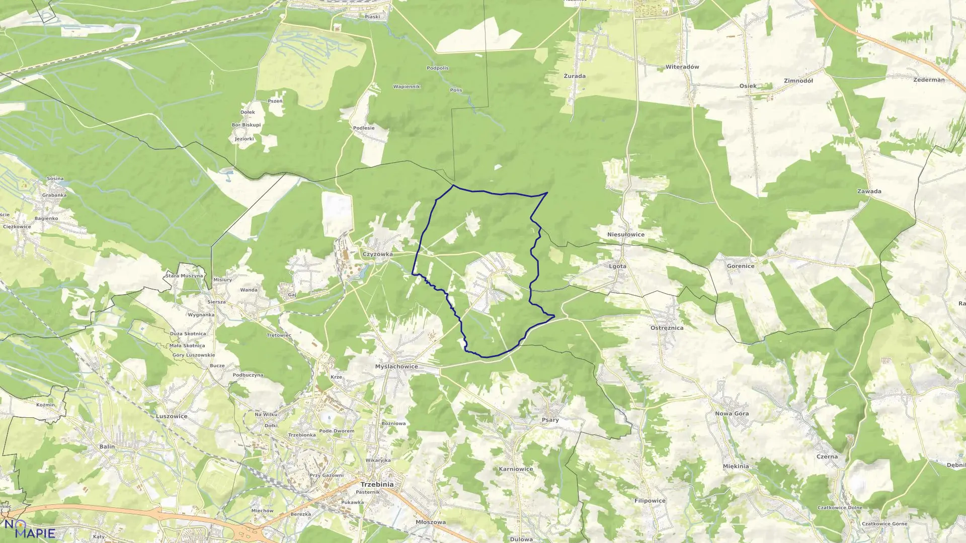 Mapa obrębu Płoki w gminie Trzebinia