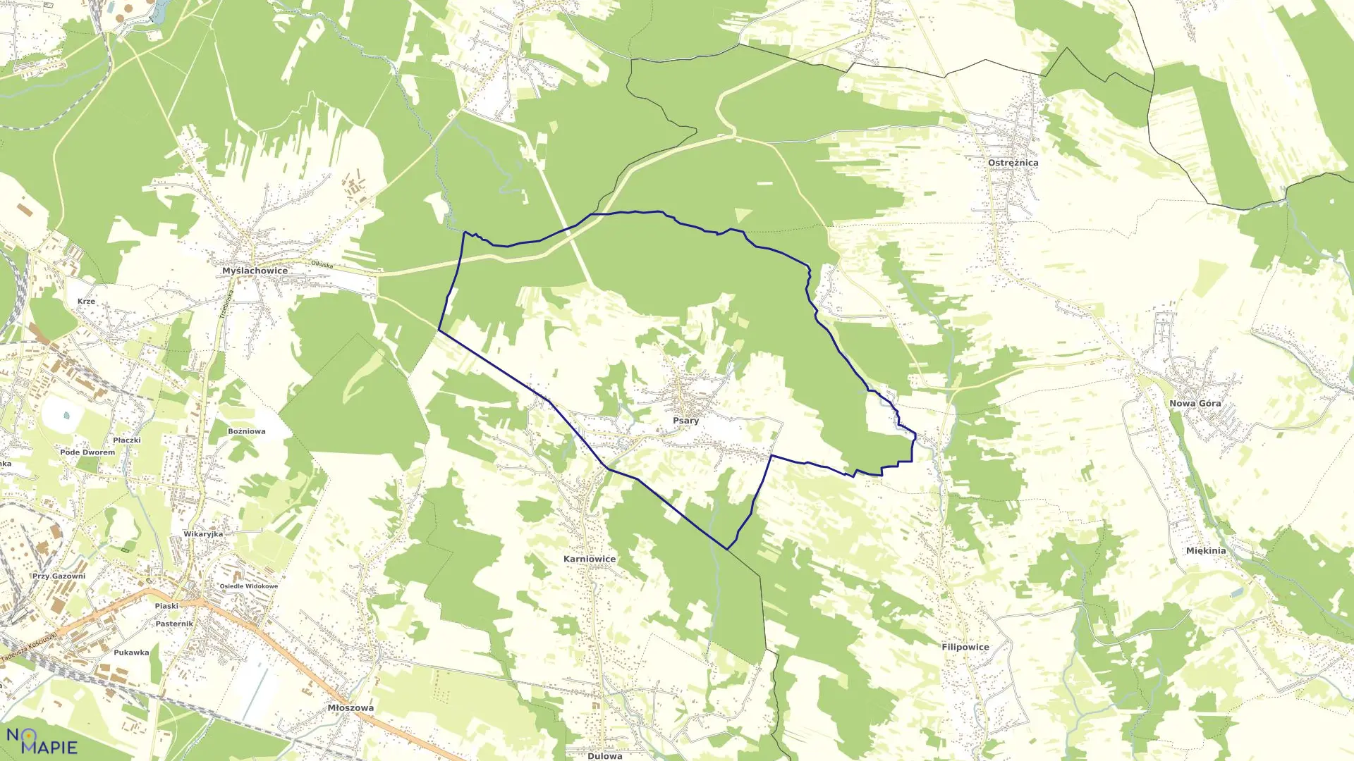 Mapa obrębu Psary w gminie Trzebinia