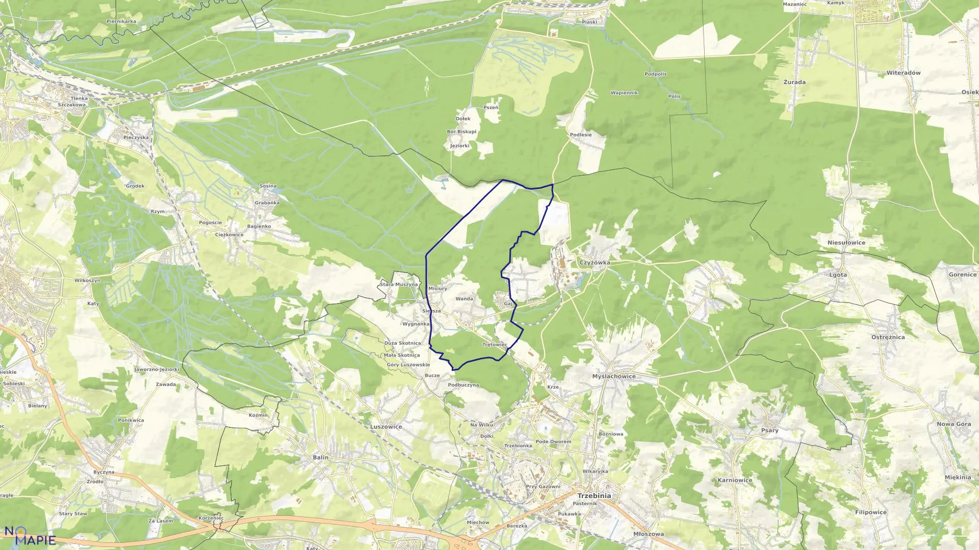 Mapa obrębu Siersza w gminie Trzebinia