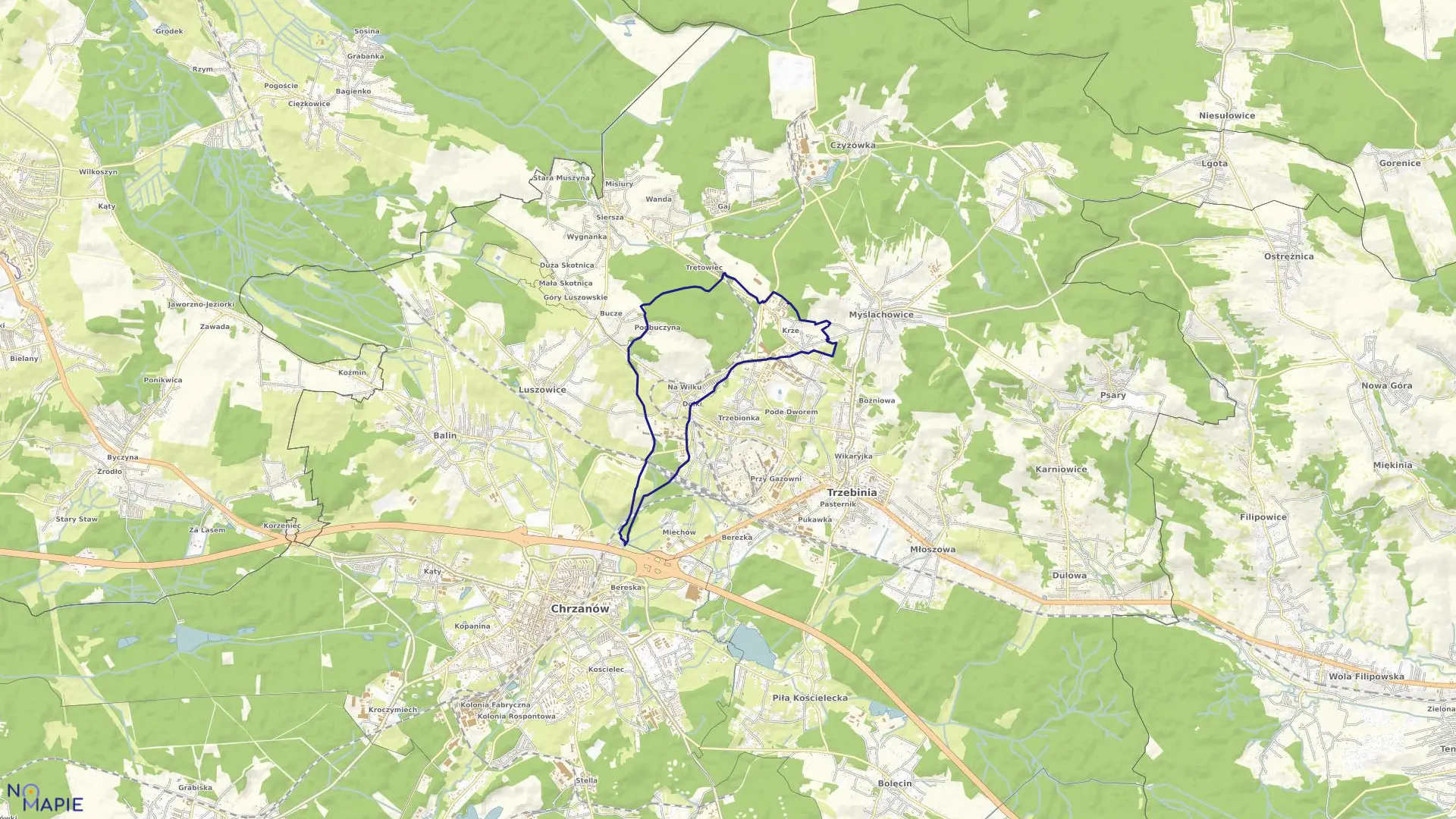 Mapa obrębu Wodna w gminie Trzebinia